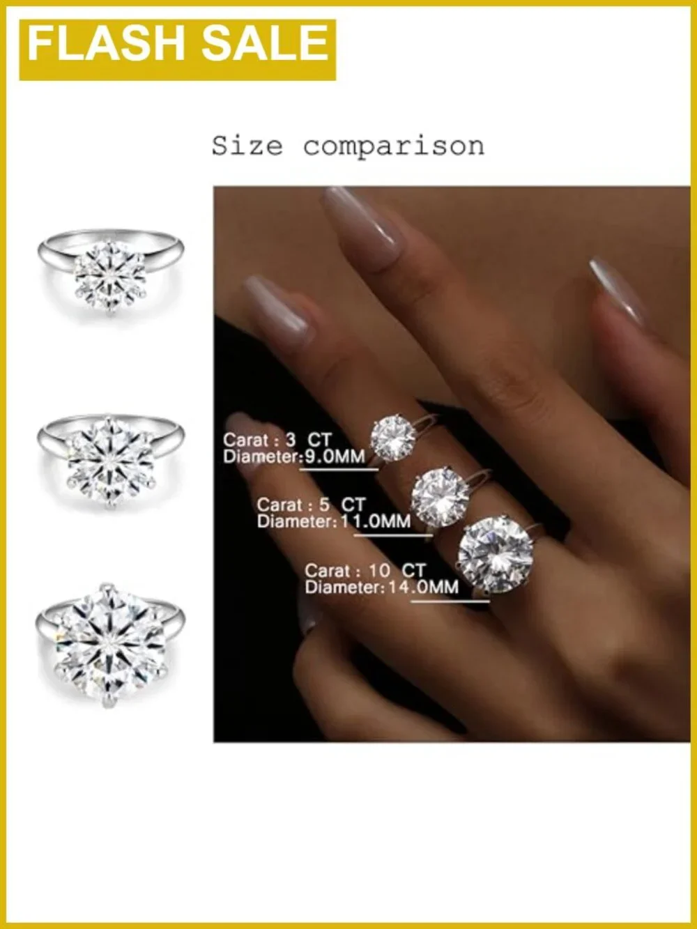 Moissanite Engagement Ring 925 Sterling Silver 18K White Gold Plated 5CT Round